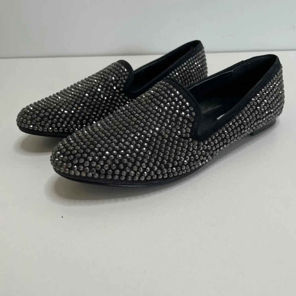 Steve Madden Womens Black Rhinestone Loafers Sparkle Flat 8.5 MJ Michael Jackson